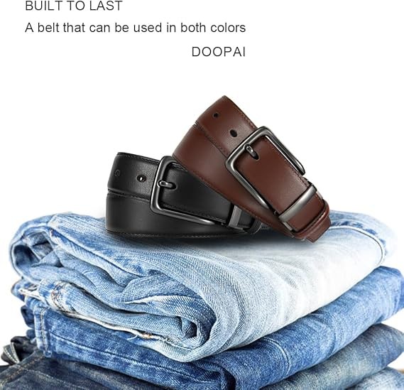 Reversible Leather Belt for Men Trim to Fit Dual Sided Dress Casual Belt