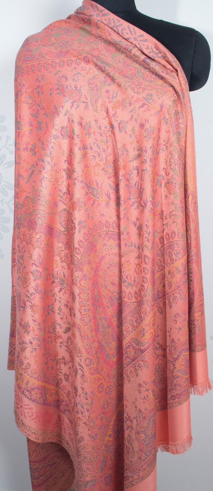 PEACH Large Floral Jacquard Shawl Soft Warm Cashmere Blend All Seasons Wrap