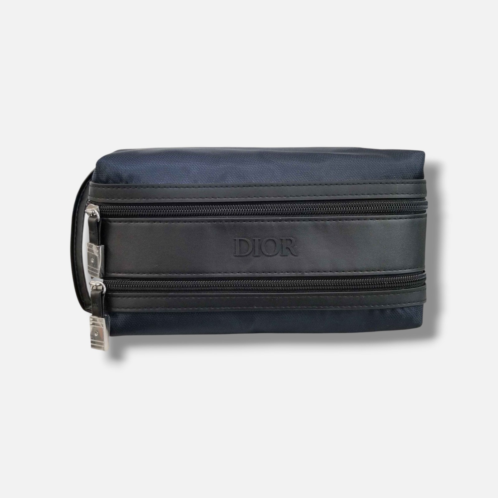 Christian Dior Men’s Blue Black Faux-Leather Logo Toiletry Travel Pouch Bag
