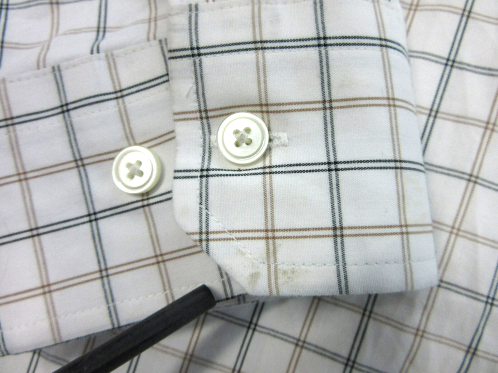 Banana Republic Shirt Mens XL Slim Fit Wrinkle Resistant Plaid Beige White