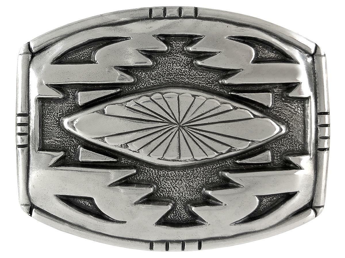American Southwest Geometric Pattern Sterling Silver Plated Western Belt Buckle