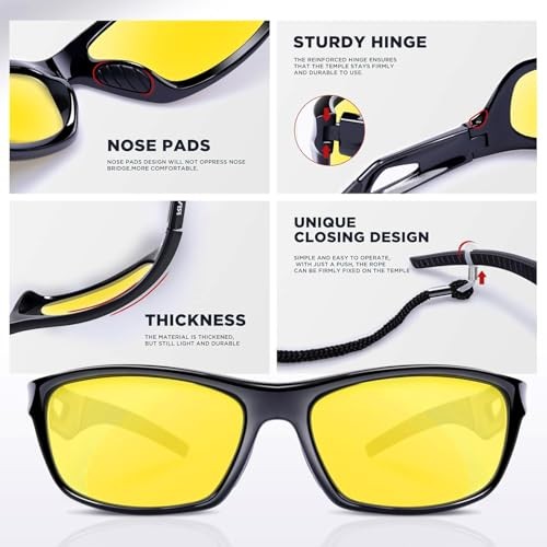 Polarized Sports Sunglasses Driving Sun Glasses Shades for Black Night Version