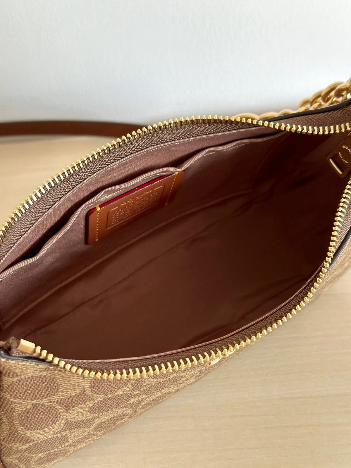 COACH Teri Shoulder Bag In Signature Canvas Gold/Tan/Brown New