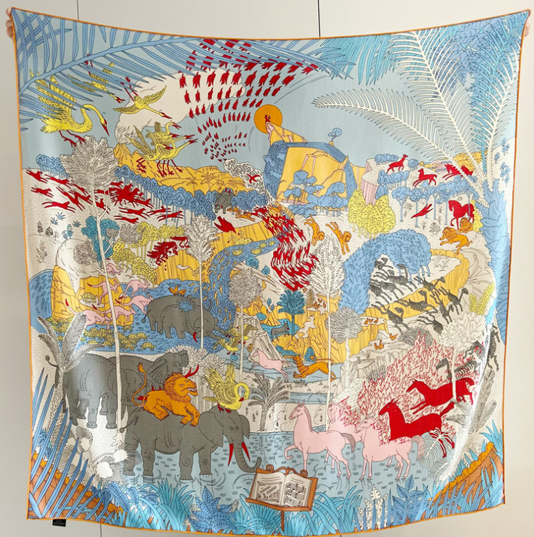 70% Cashmere 30% Silk Wrap Scarf Animal World Print Double Face Print Shawl 53”