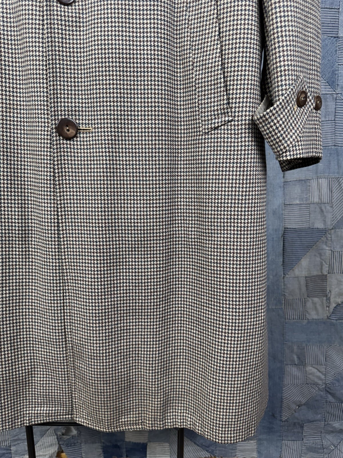 50s VINTAGE Rock-Knit Tailored Houndstooth Overcoat Size 44 Wool BEAUTIFUL Lined