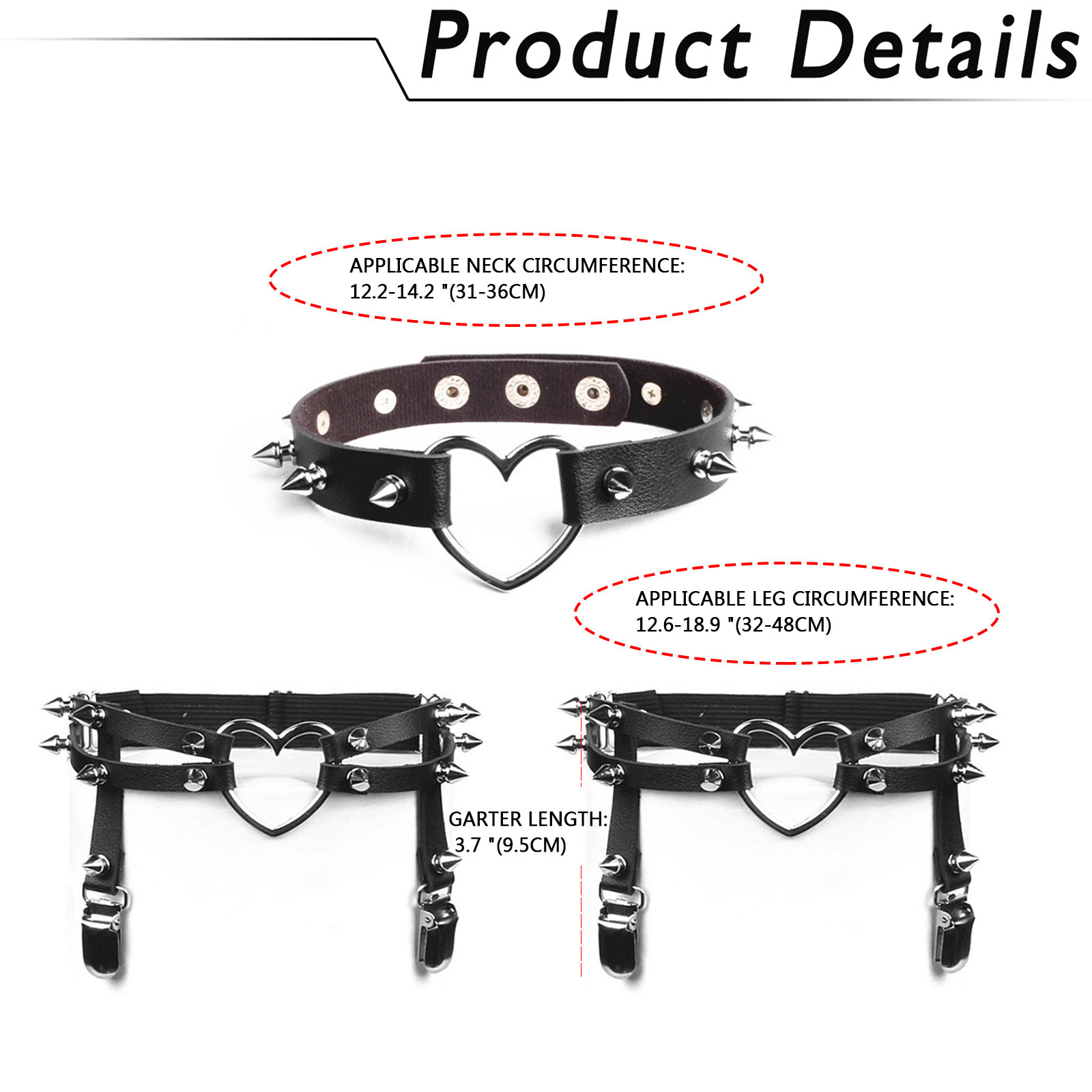 3pcs Women Punk Rivet Leather Thigh Garter Belt & Choker Sockings Suspender Set