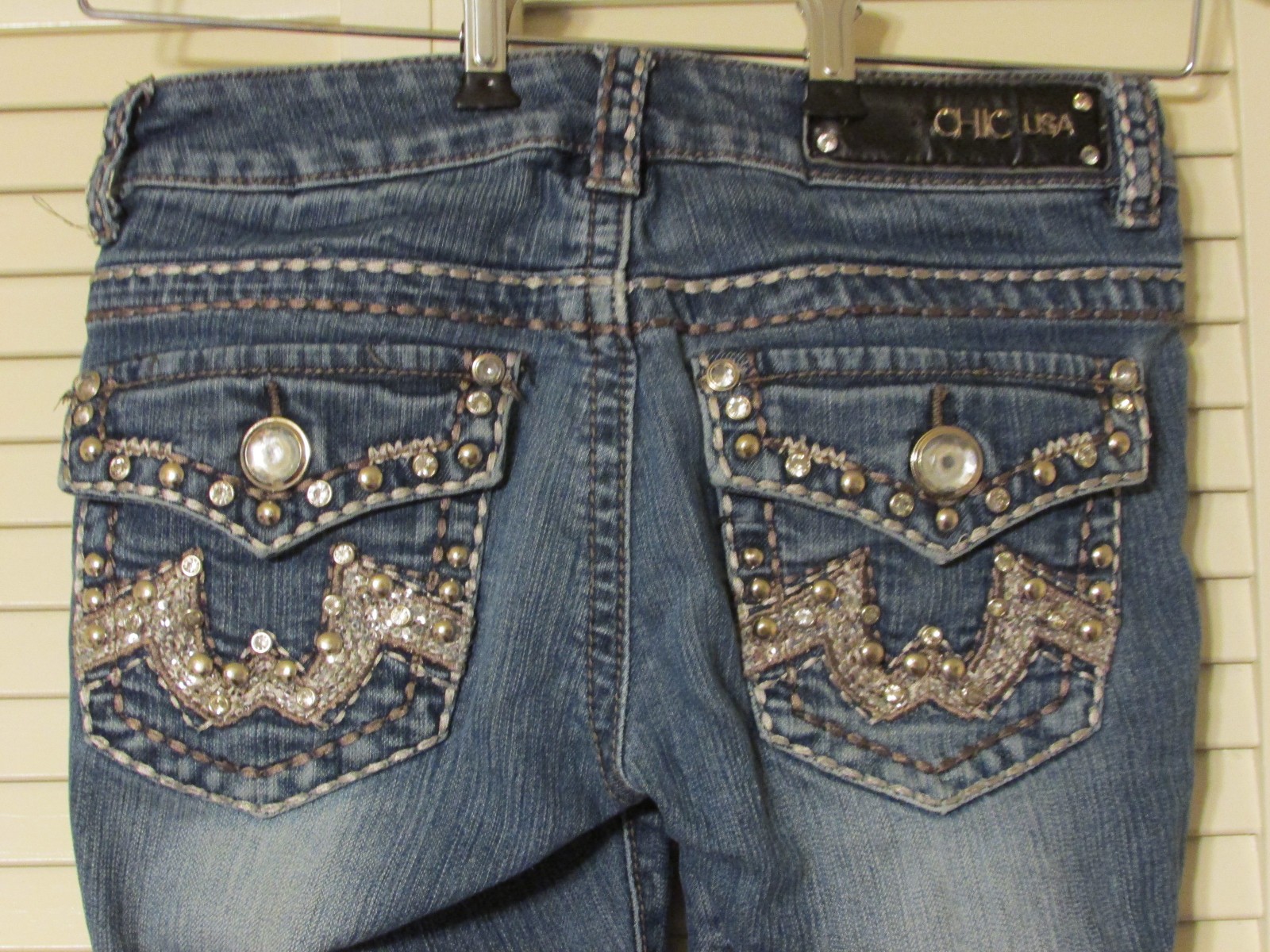 EXCELLENT Miss Chic Size 1 Stretch Capri Jeans, Rhinestone 28 Waist FREE SHIP 48