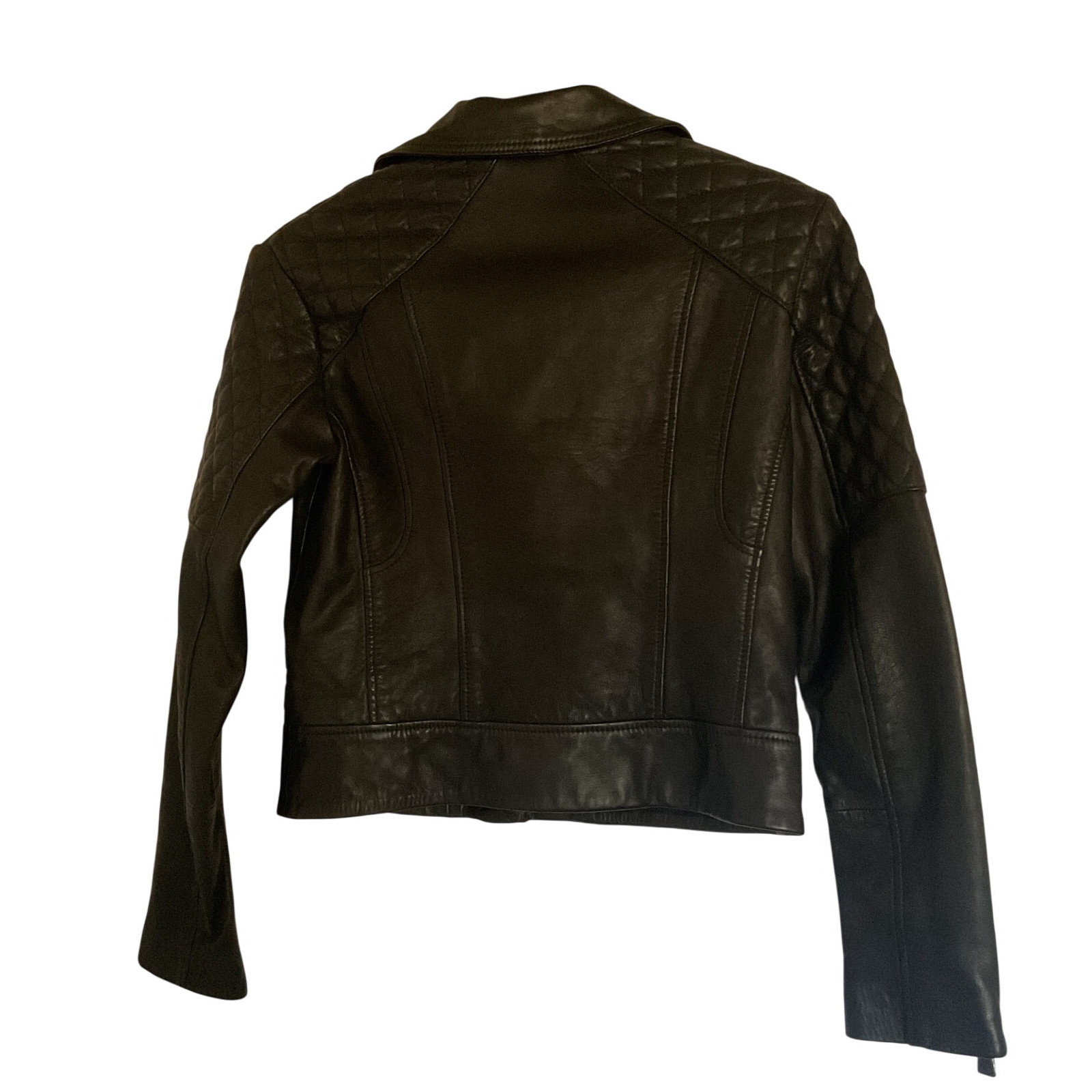 AllSaints Black Leather Moto Biker Jacket NWT Quilted Cropped Women US 2