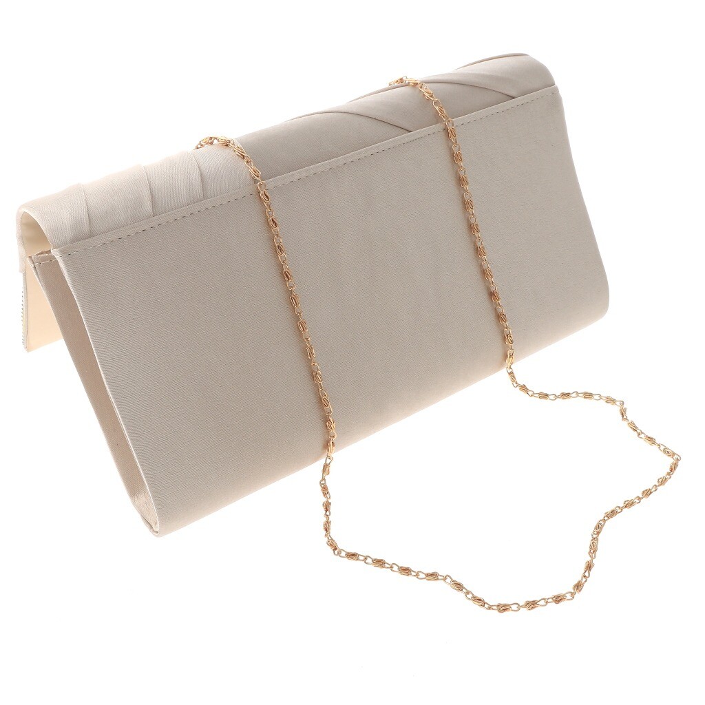 Fashion Satin Fabric Clutch Bag with Folded Front Rhinestone WYQ074-CHP