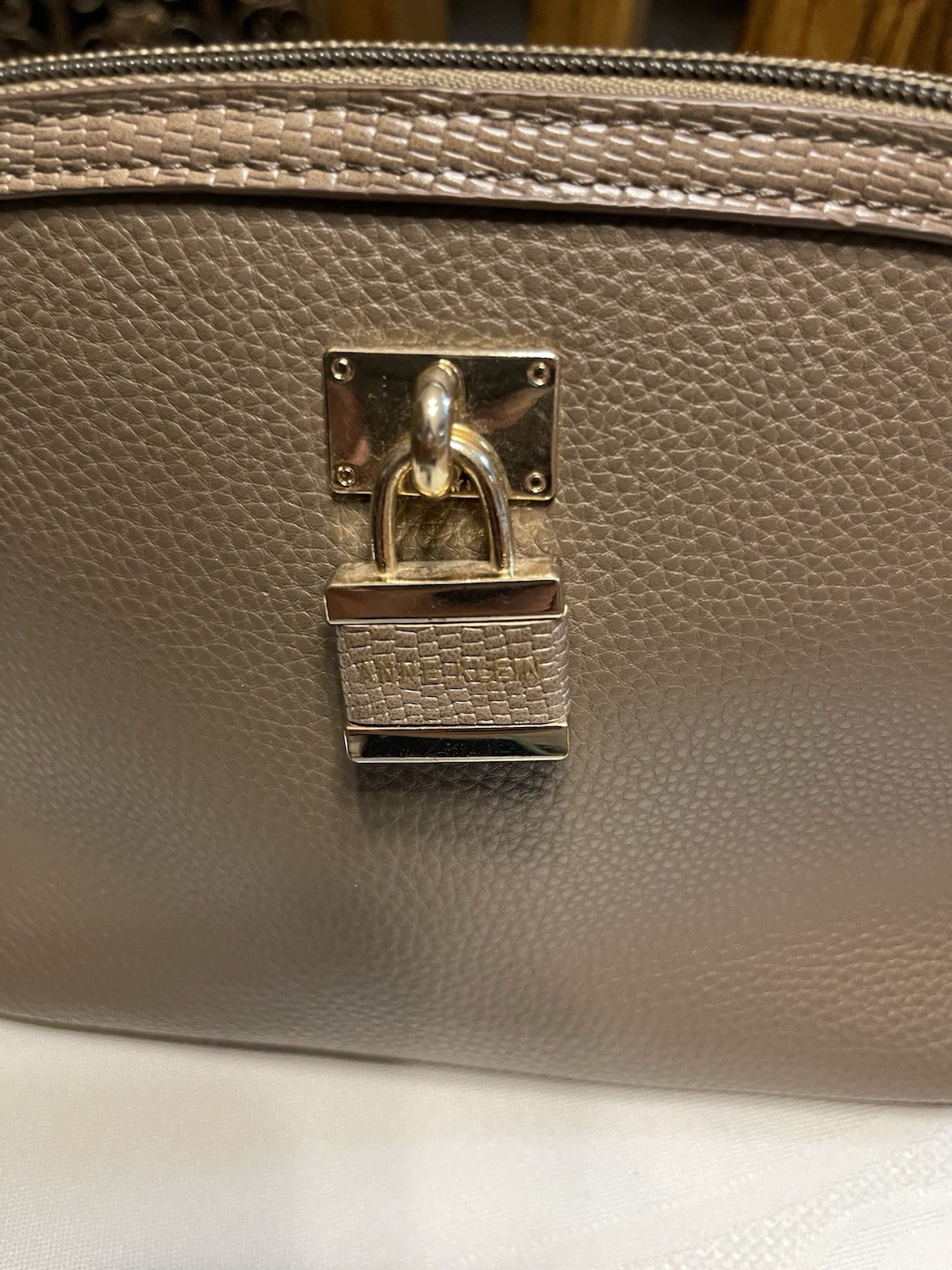 Smalls Anne Klein Crossbody Purse Brown Gold Hardware Faux Leather