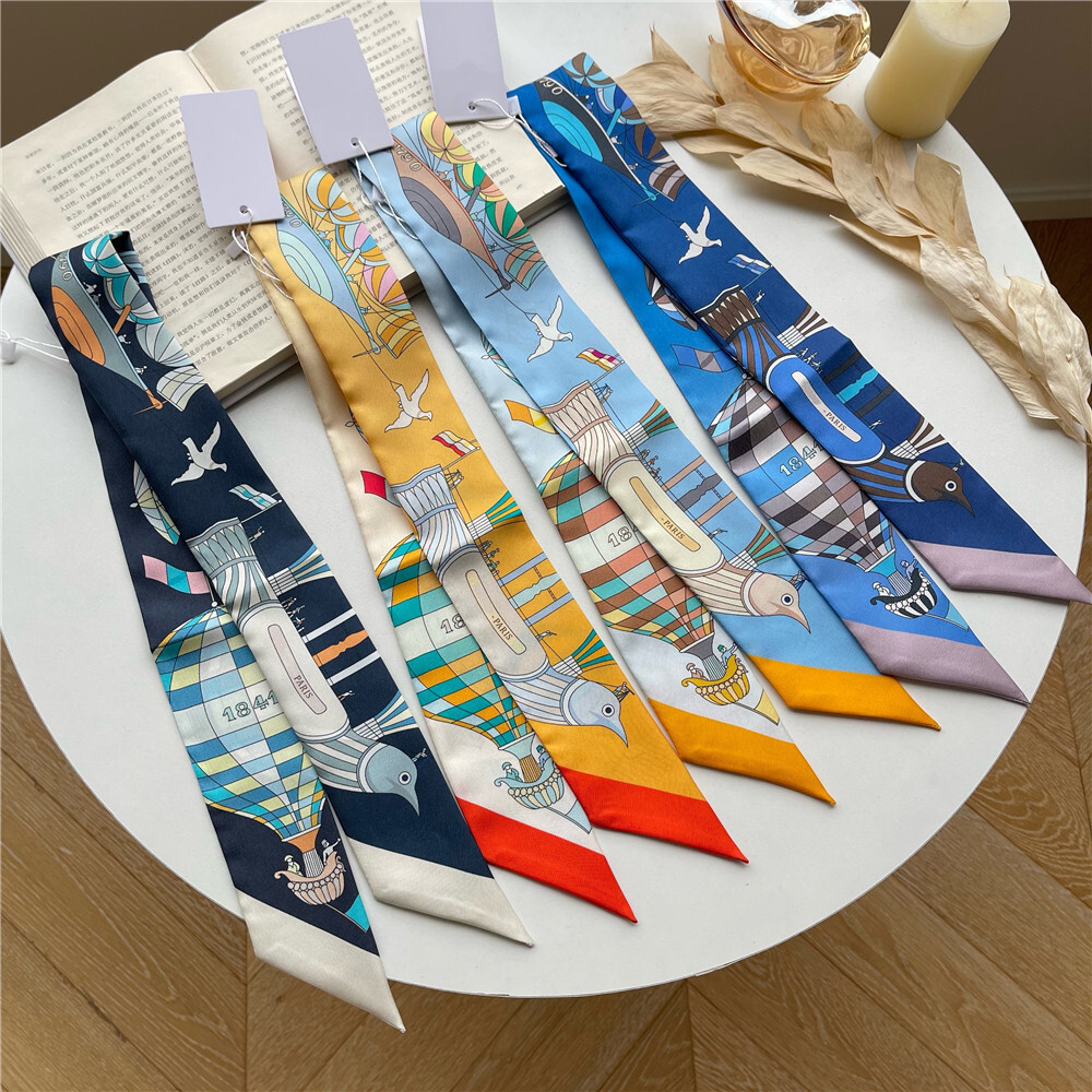 Quality 18 Momme Twill Silk Scarf Ribbon Balloon Print Necktie Headband 33″*2″