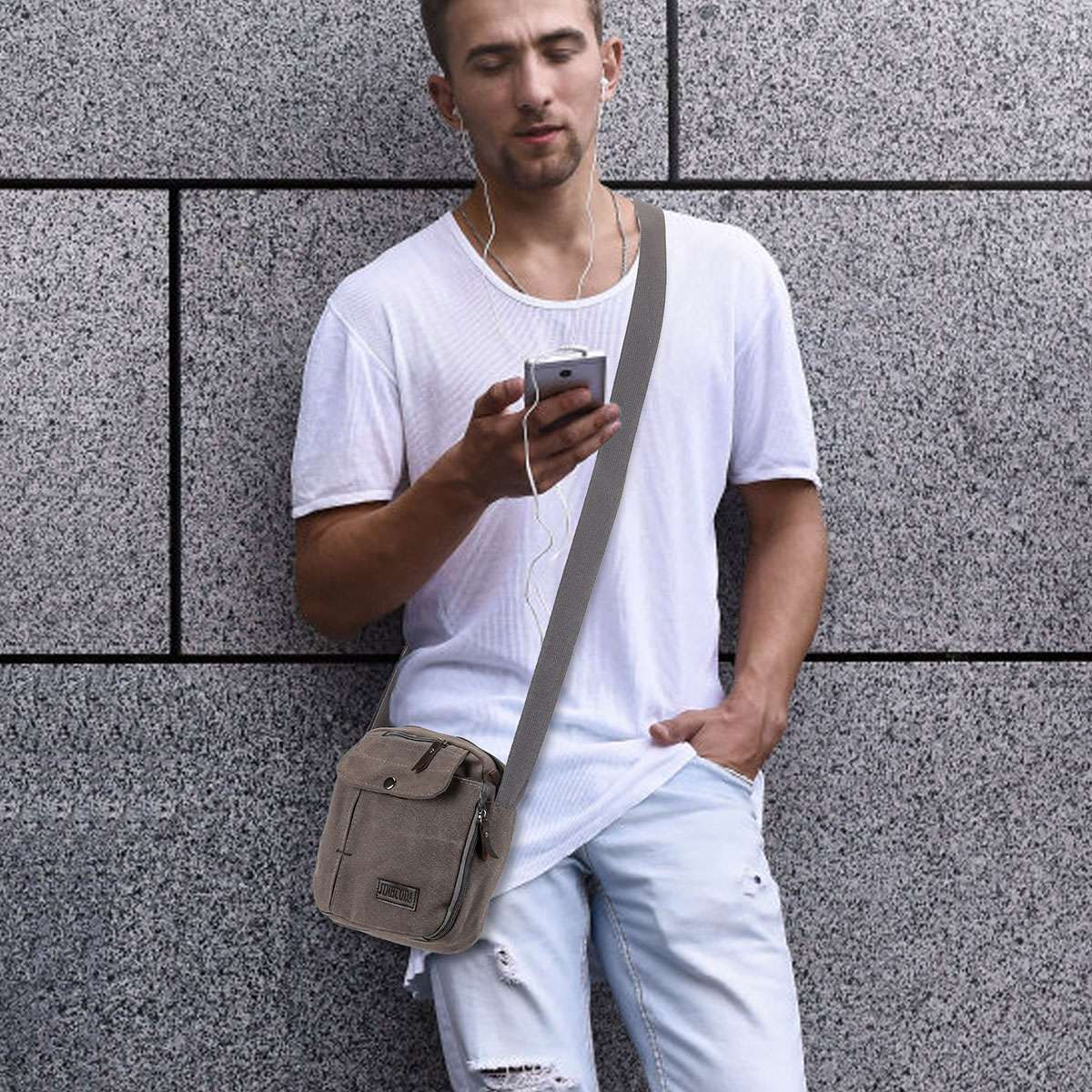 Men’s Canvas Crossbody Bag Phone Tablet Messenger Shoulder Bag Casual Tote Pouch