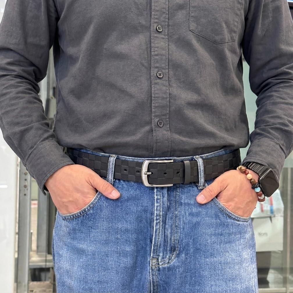 Men’s Genuine Leather Belt – 3.8cm Wide Adjustable Cowhide with Premium Alloy…