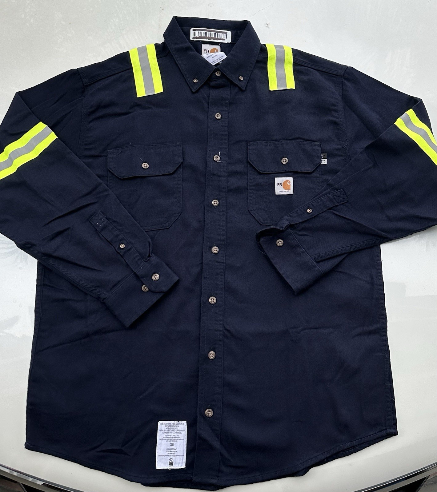 Lot Of 2 Carhartt FR Hi-Visibility Cotton Work Shirts Medium LJ CAT 2 NFPA 2112