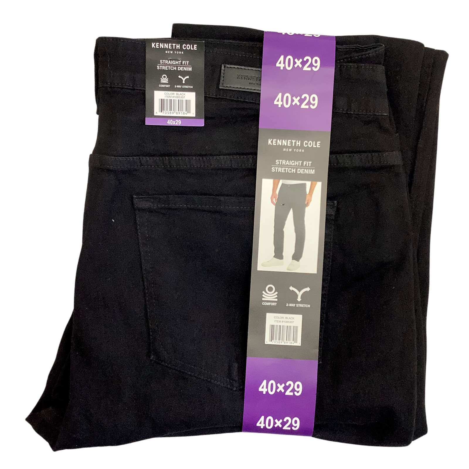 Kenneth Cole Men’s Straight Fit 2 Way Stretch Denim Jeans