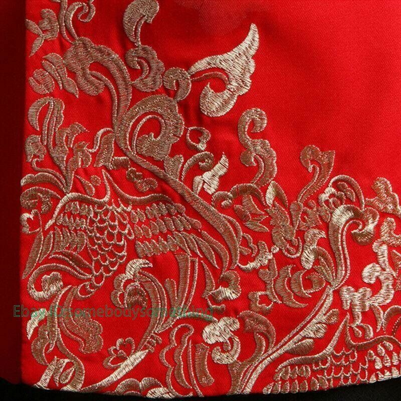 Men Red Tang Suit Chinese Wedding Suit Jacket Embroidery Pattern Jacket