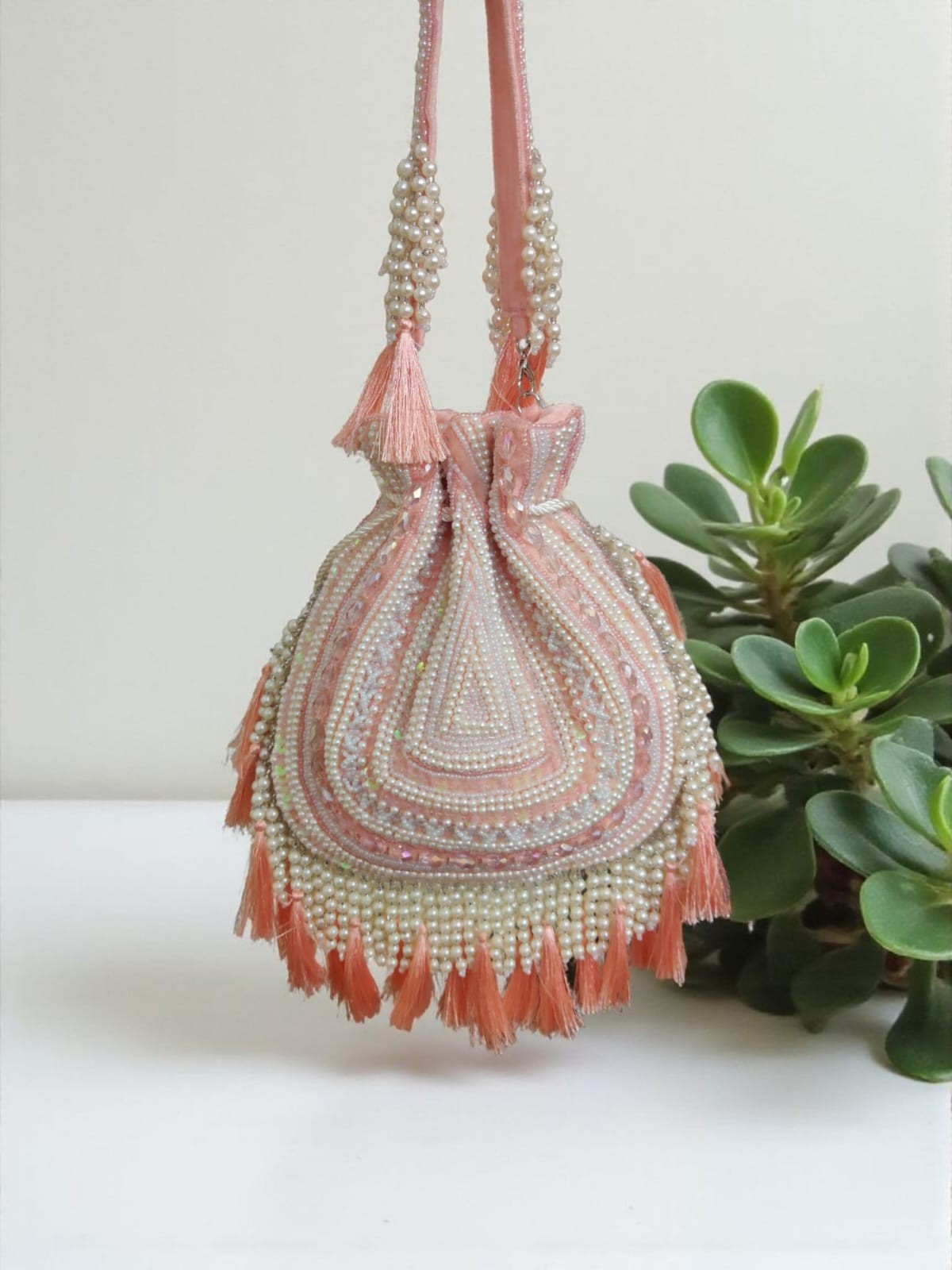 Evening Bag Royal Pearl Tassel Designer Potli Handcrafted Bridal Wedding Handbag