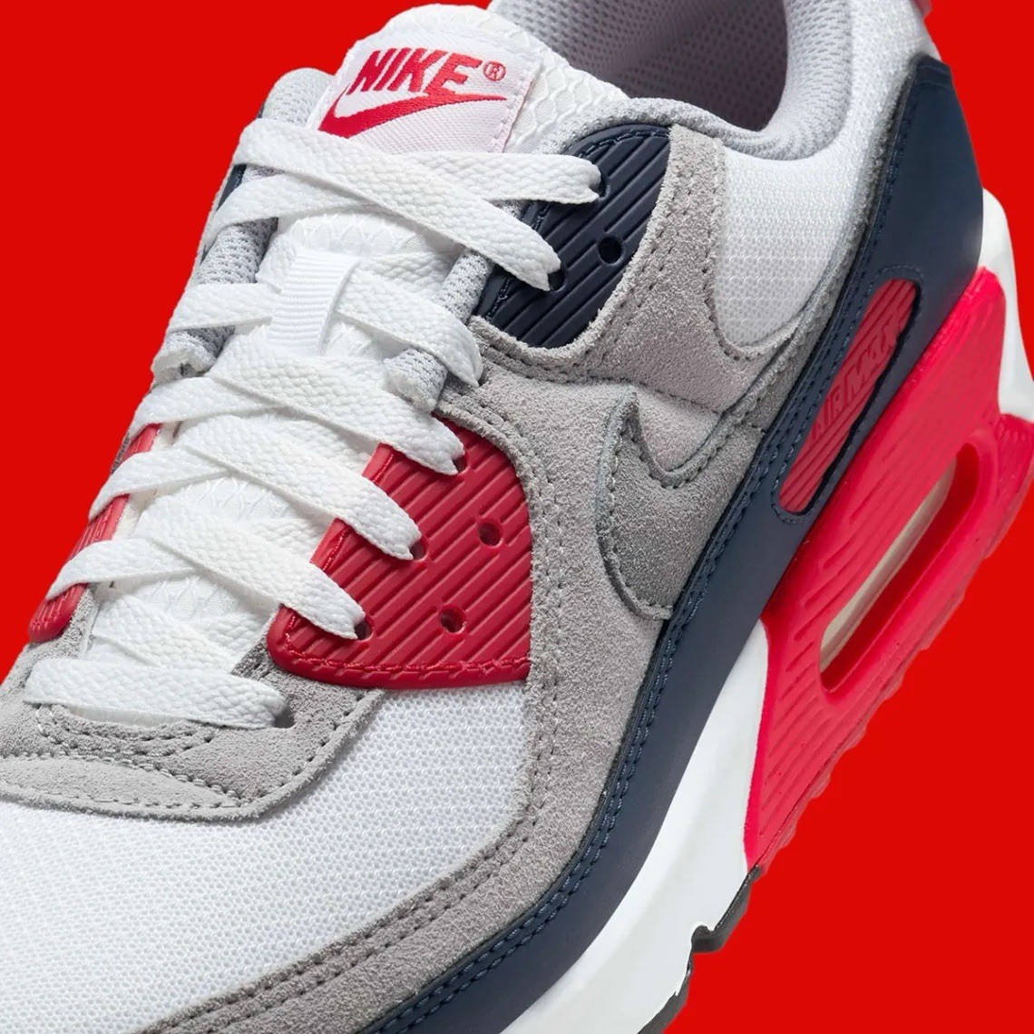 Nike Air Max 90 Cool Grey University Red USA Running Shoes DM0029-117 Men’s NEW