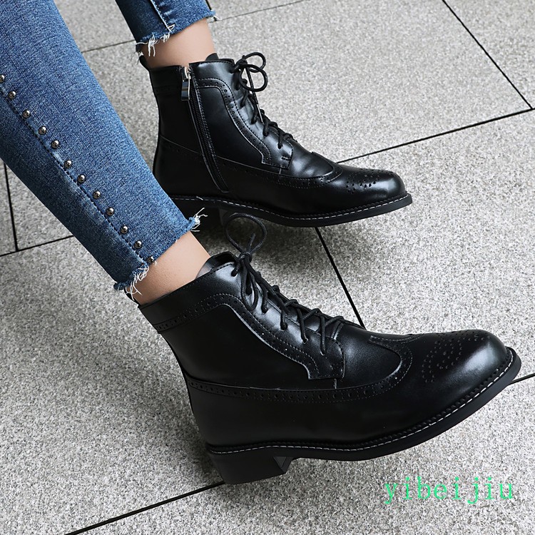 Women’s Wing Tip Brogue Ankle Boots Booties Low Heel Leather Shoes Casual Carved