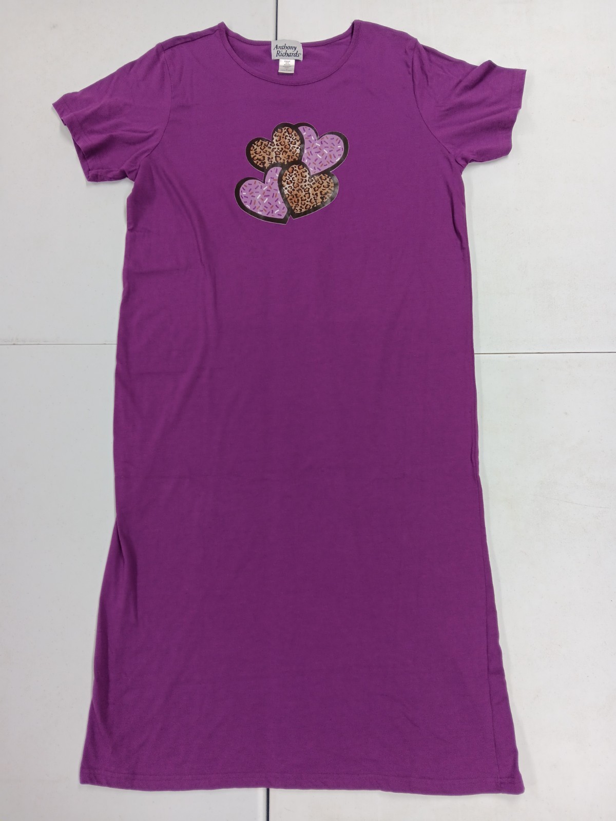Woman’s Large Purple Nightgown Sleepwear Hearts Anthony Richards Leopard Pattern