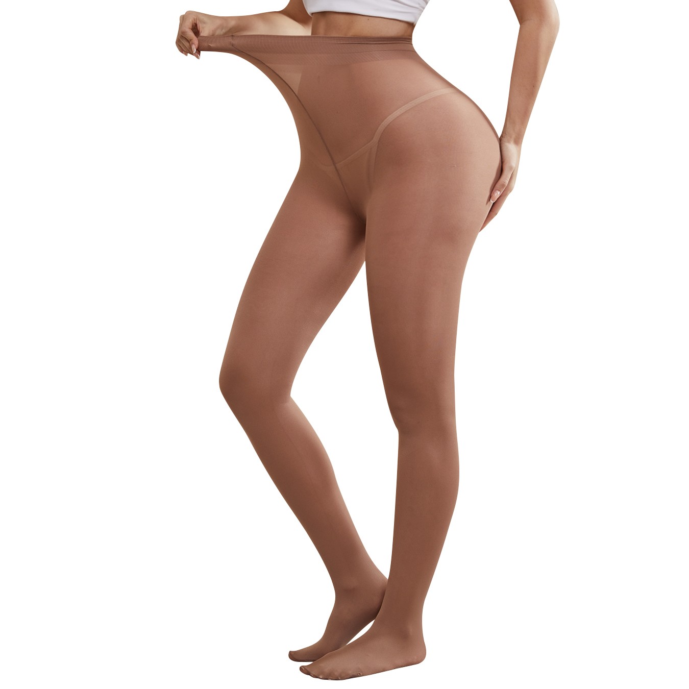 Semi Sheer Control Top Pantyhose for Women High Waist High Stretch Tights Black