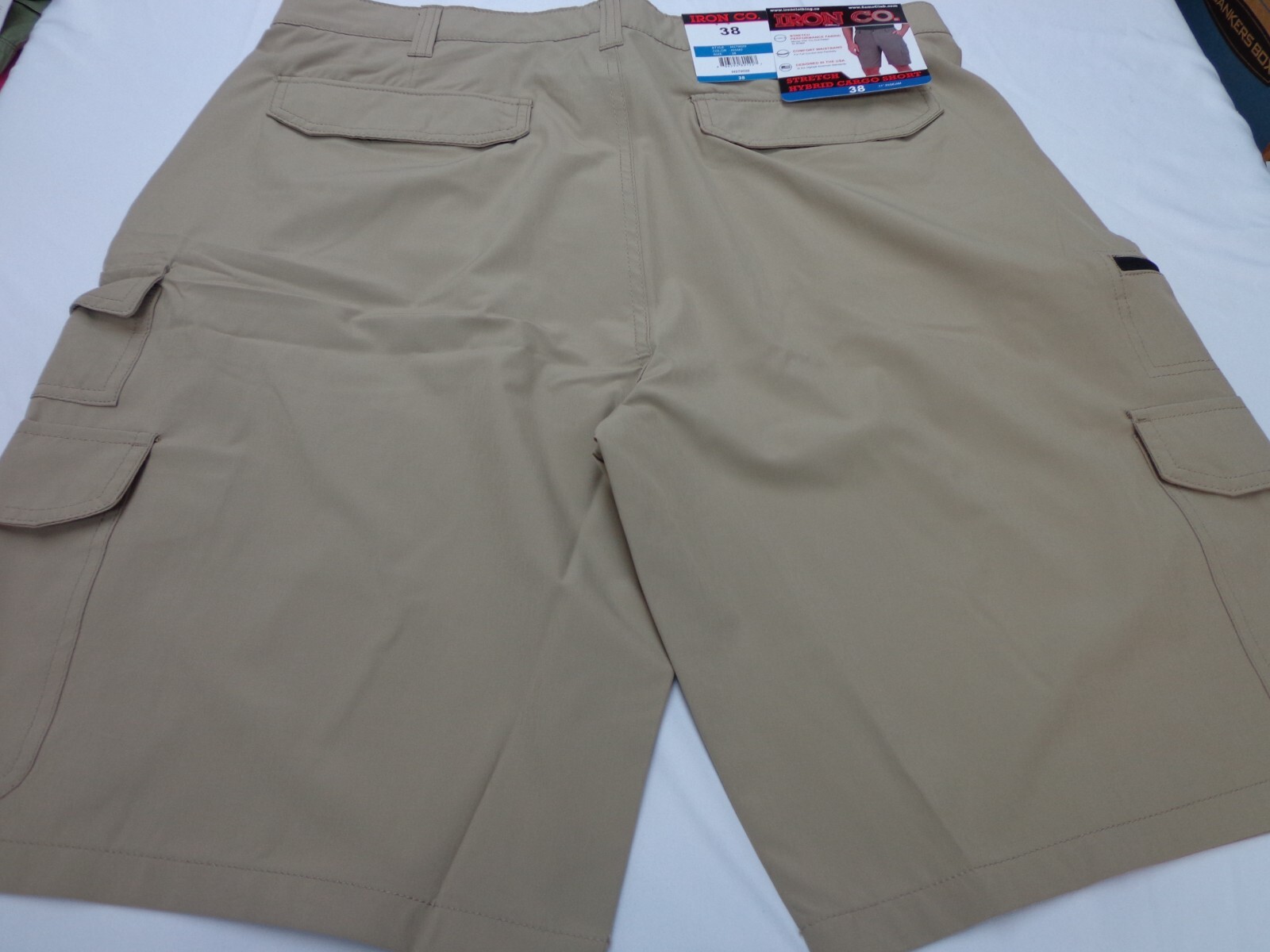 Iron Co Stretch Performance Hybrid Cargo Shorts Khaki Tan Size 38