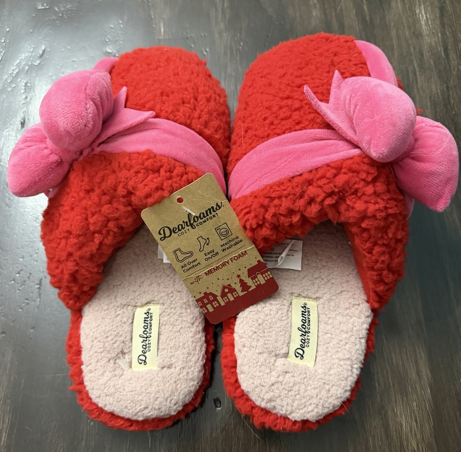 Dearfoams WD Present Slip Memory Foam Machine Washable Bow Slippers W 11-12