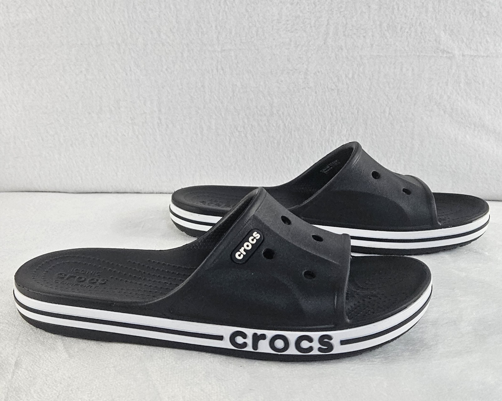 Crocs Unisex Bayaband Slide Sandals Black/White Water Friendly Womens 10 Mens 8