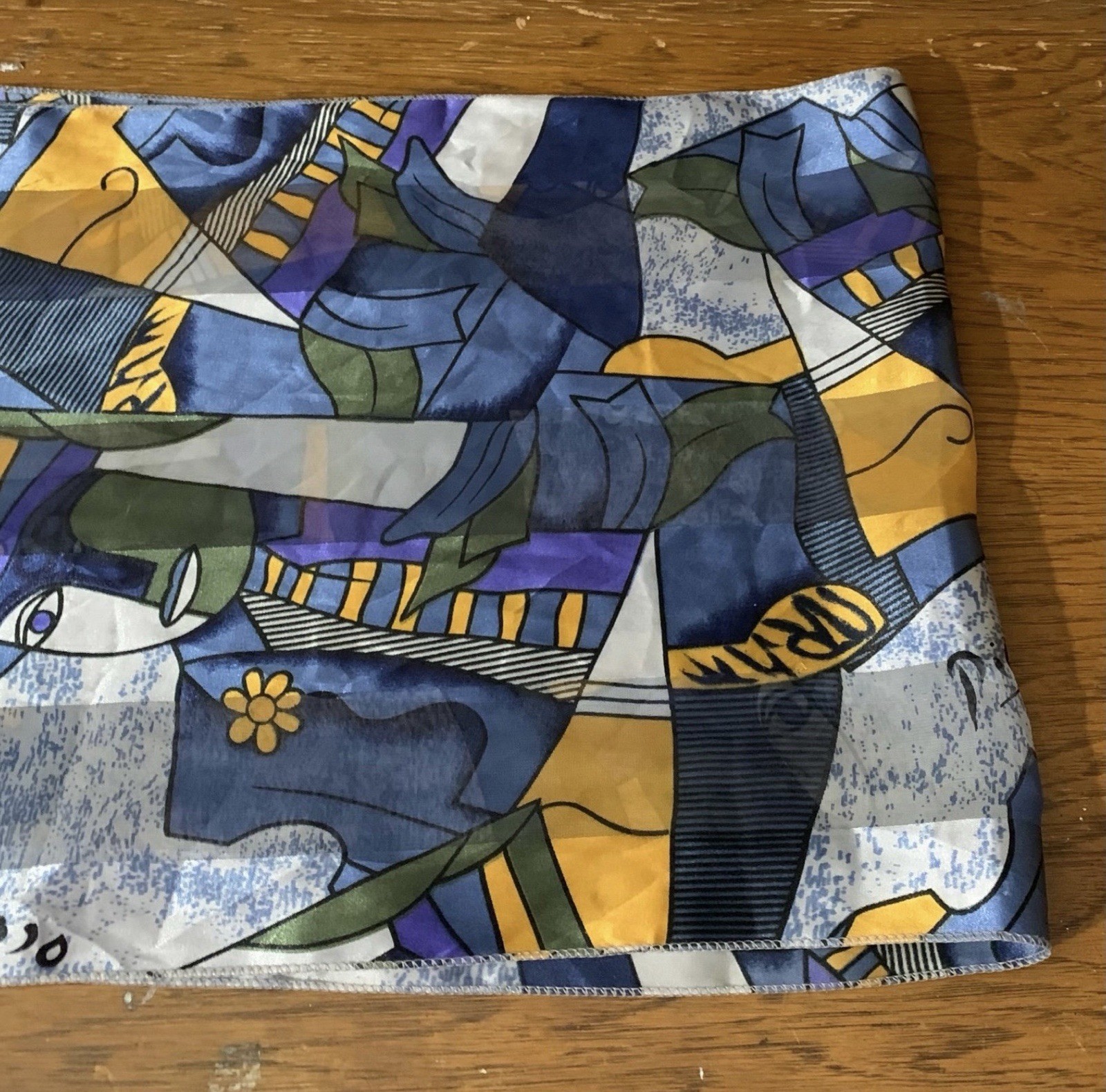 13.5″x60″ Picasso BLUE MULTICOLOR POLYESTER HANDROLLED SCARF SHAWL WRAP