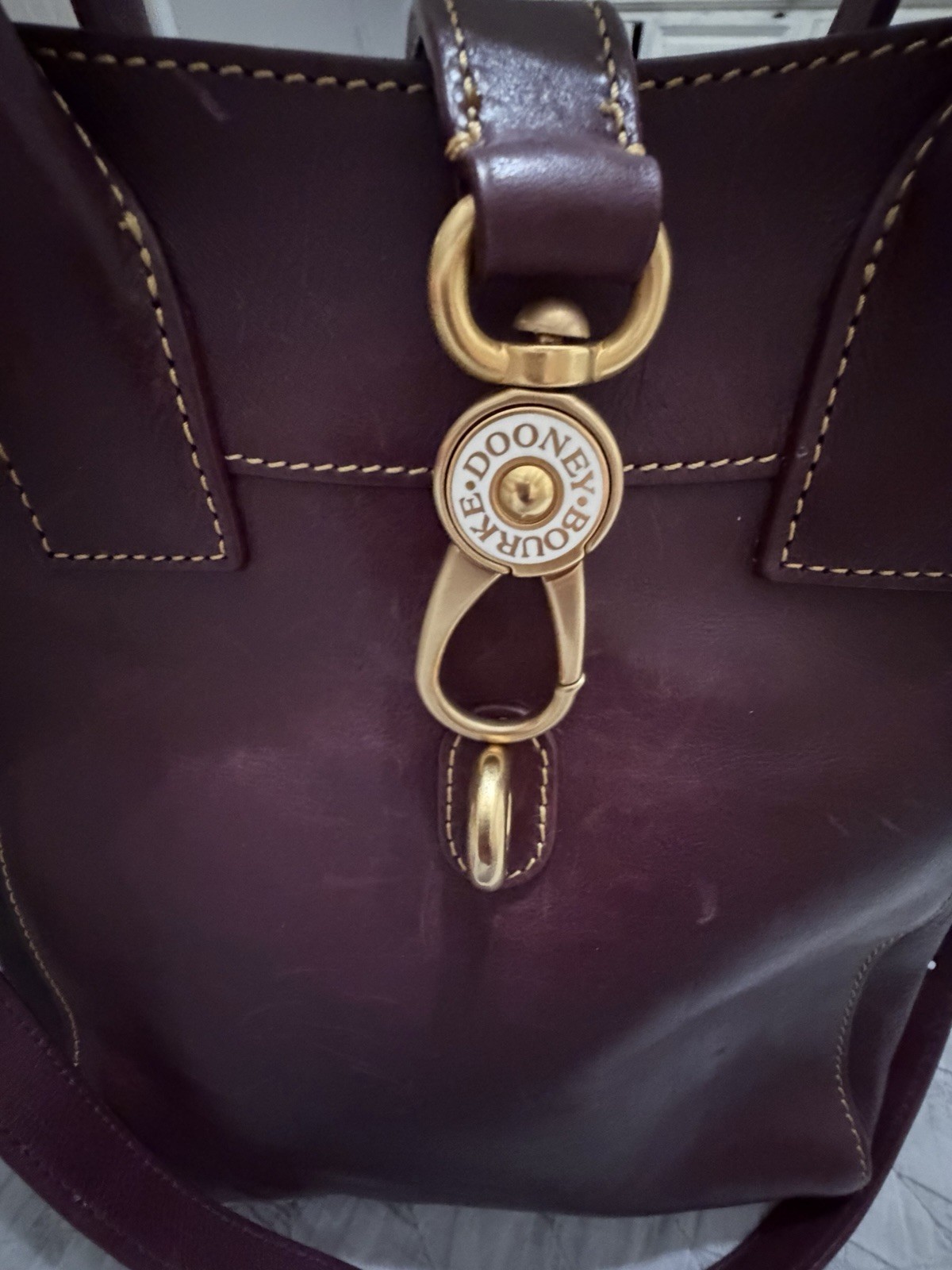 Dooney & Bourke Burgundy Satchel Double Handle Gold Hardware Detachable Strap