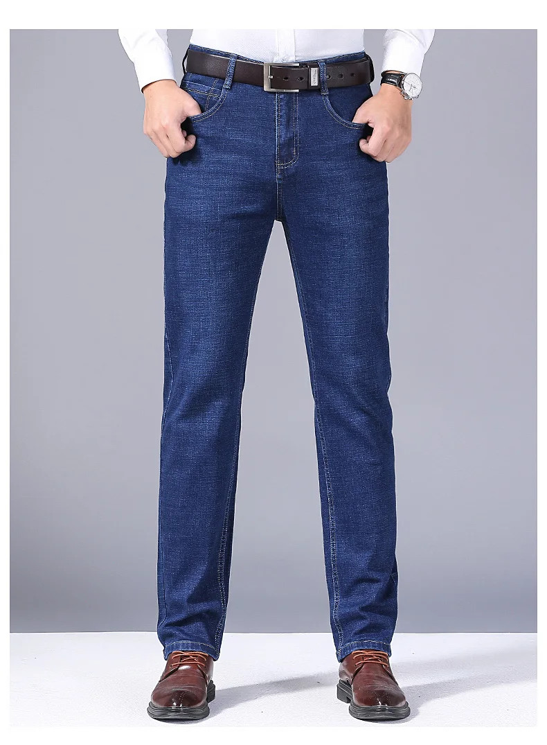 Men’s Casual Straight Leg Jeans Soft Stretch Denim Zipper Fly Blue Black Pants