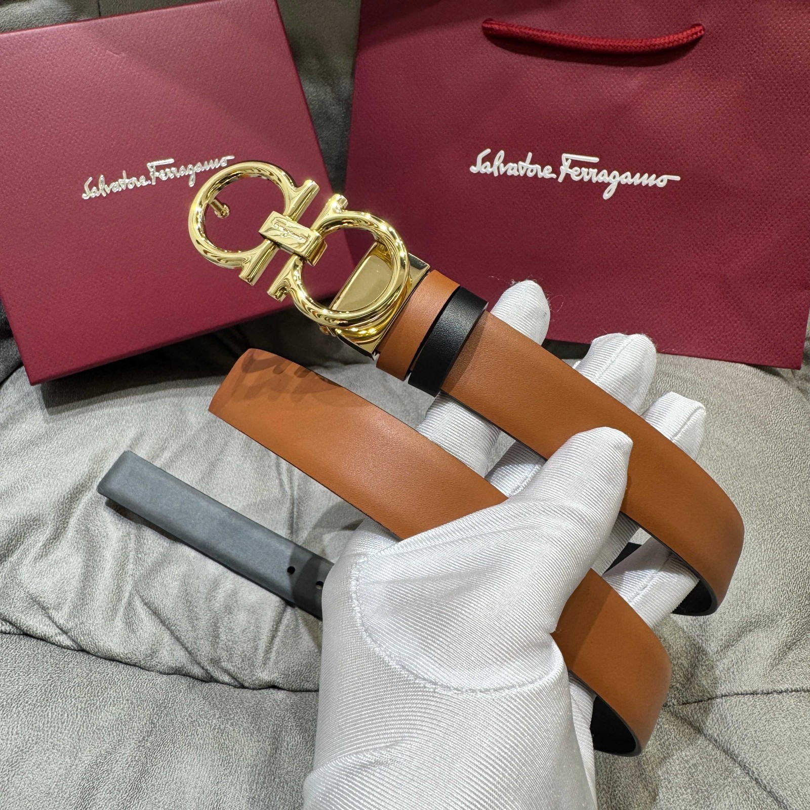 Salvatore Ferragamo Gancini Reversible Leather Belt
