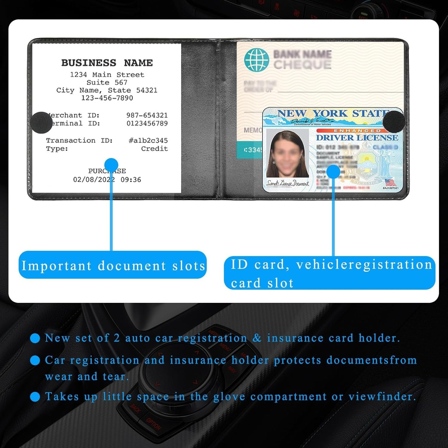2PCS Car Registration and Insurance Holder, 10.55”×4.8” Essential Auto Card .