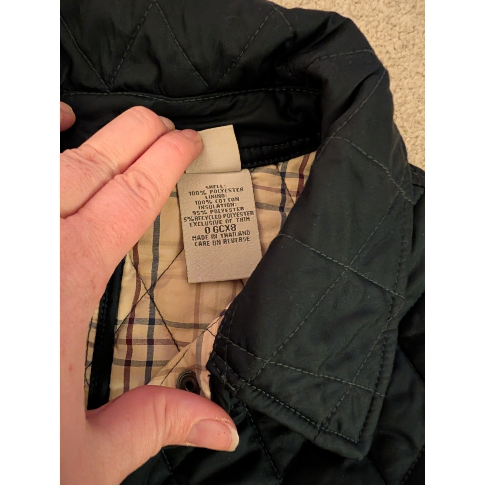 L.L. Bean Women’s Navy Quilted Barn Jacket Plaid Lined Snap Front Coat- L