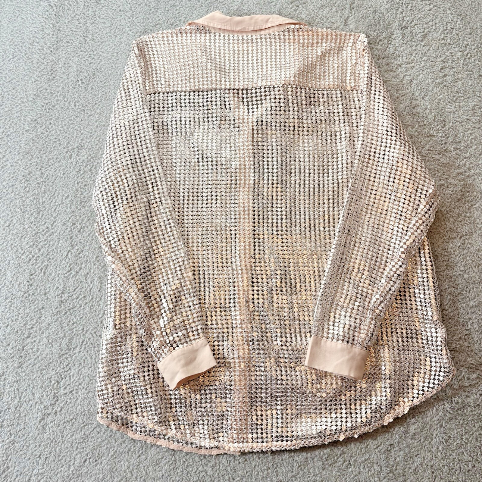 Pilcro Anthropologie Sequin Mesh Shirt 1X Blush Sheer Button Front Plus Size