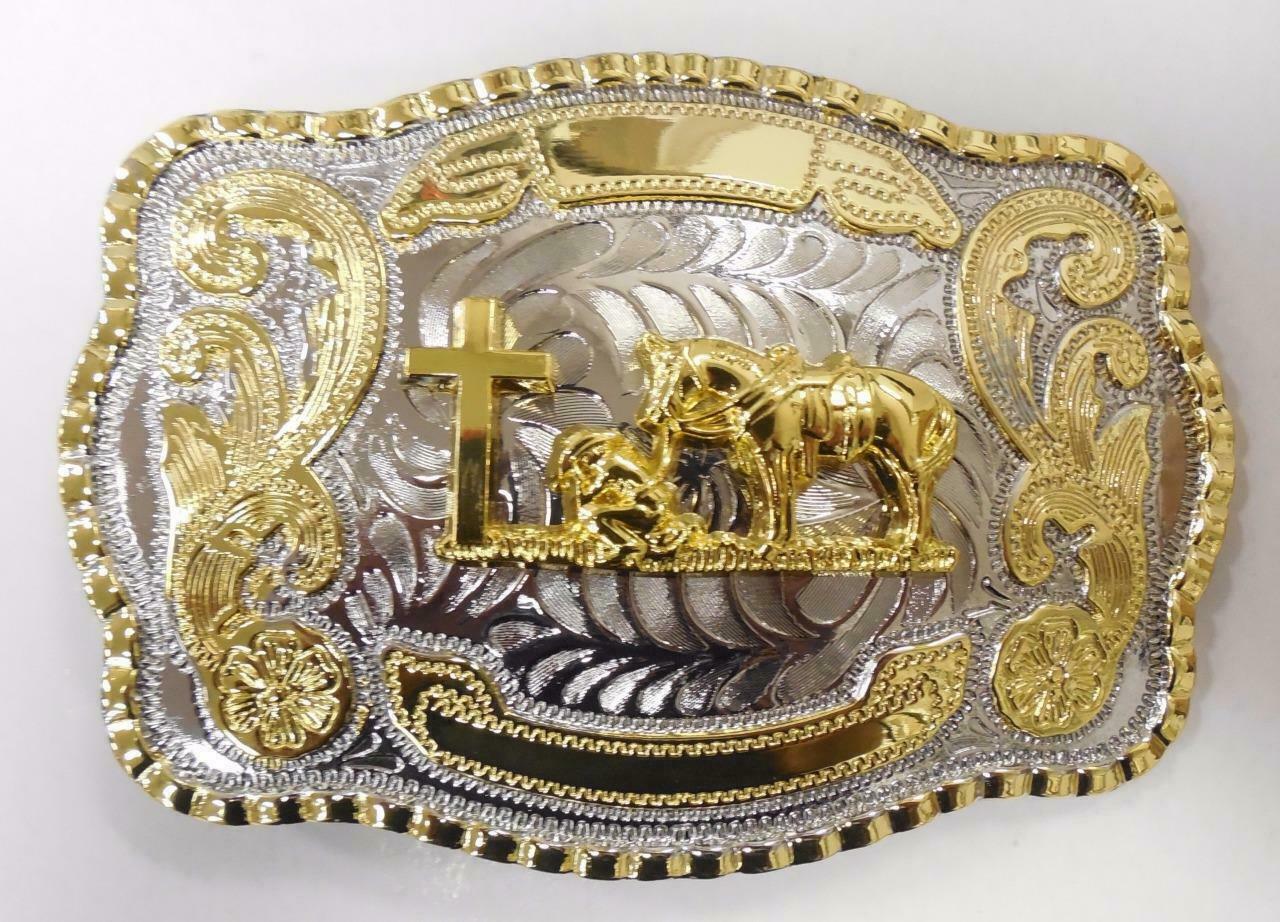 MEN CROSS PRAYING ANIMAL LONG HUGE RODEO BIG COWBOY WESTERN SHINE BELT BUCKLE