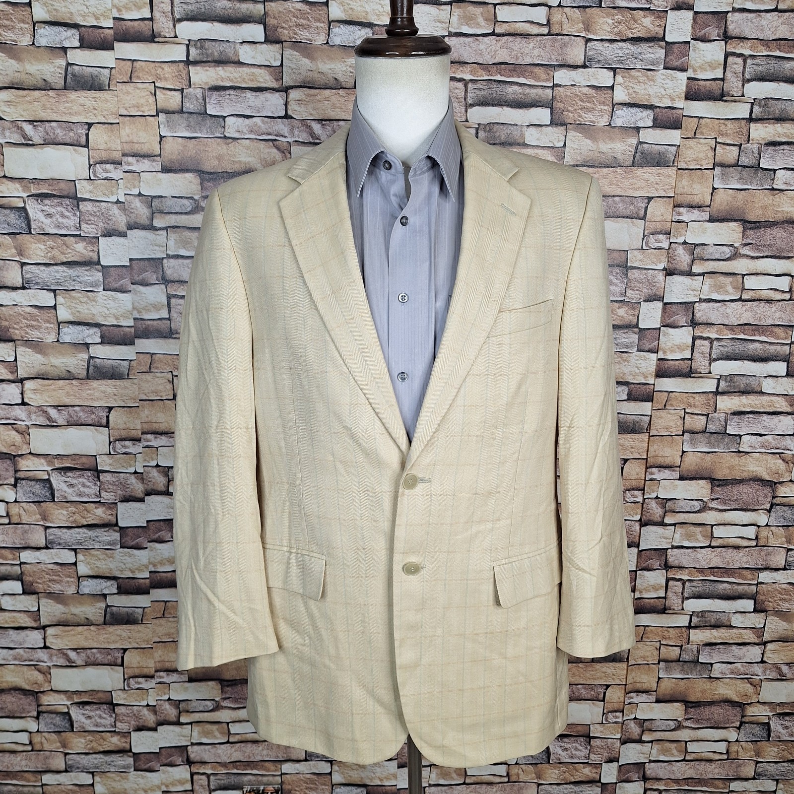 Haspel Sport Coat Jacket Mens 42R Light Beige Multicolor Windowpane SV