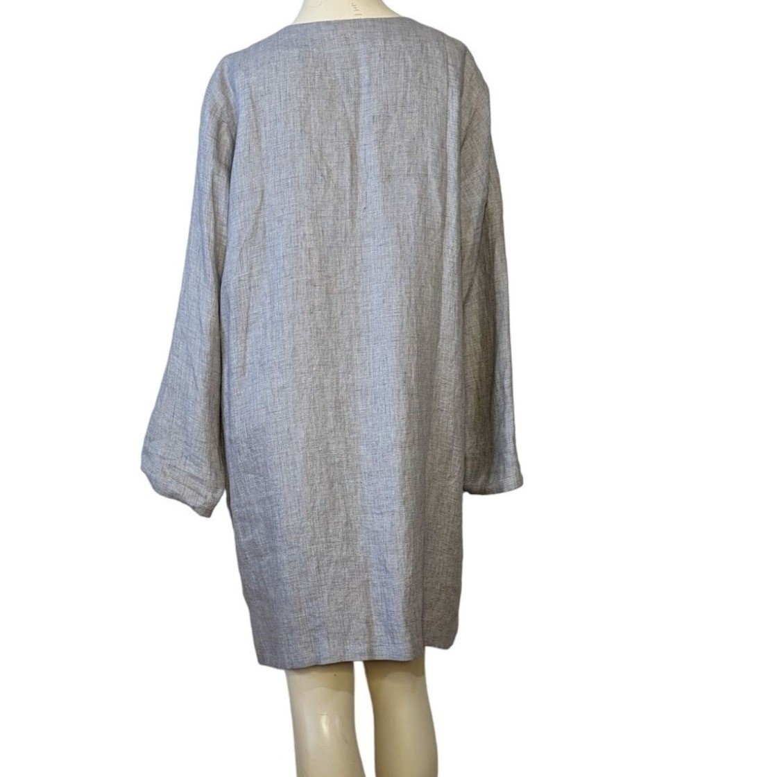 VIVID Natural long sleeve minimalist design button front gray Linen mini dress L