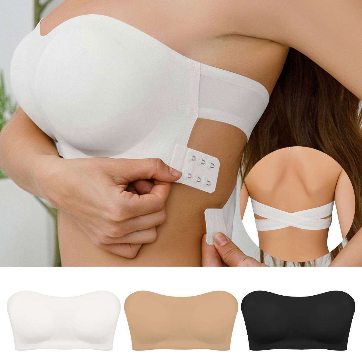 Women Strapless Padded Bra Tube Top Seamless Bandeau Bralette Stretch Underwear