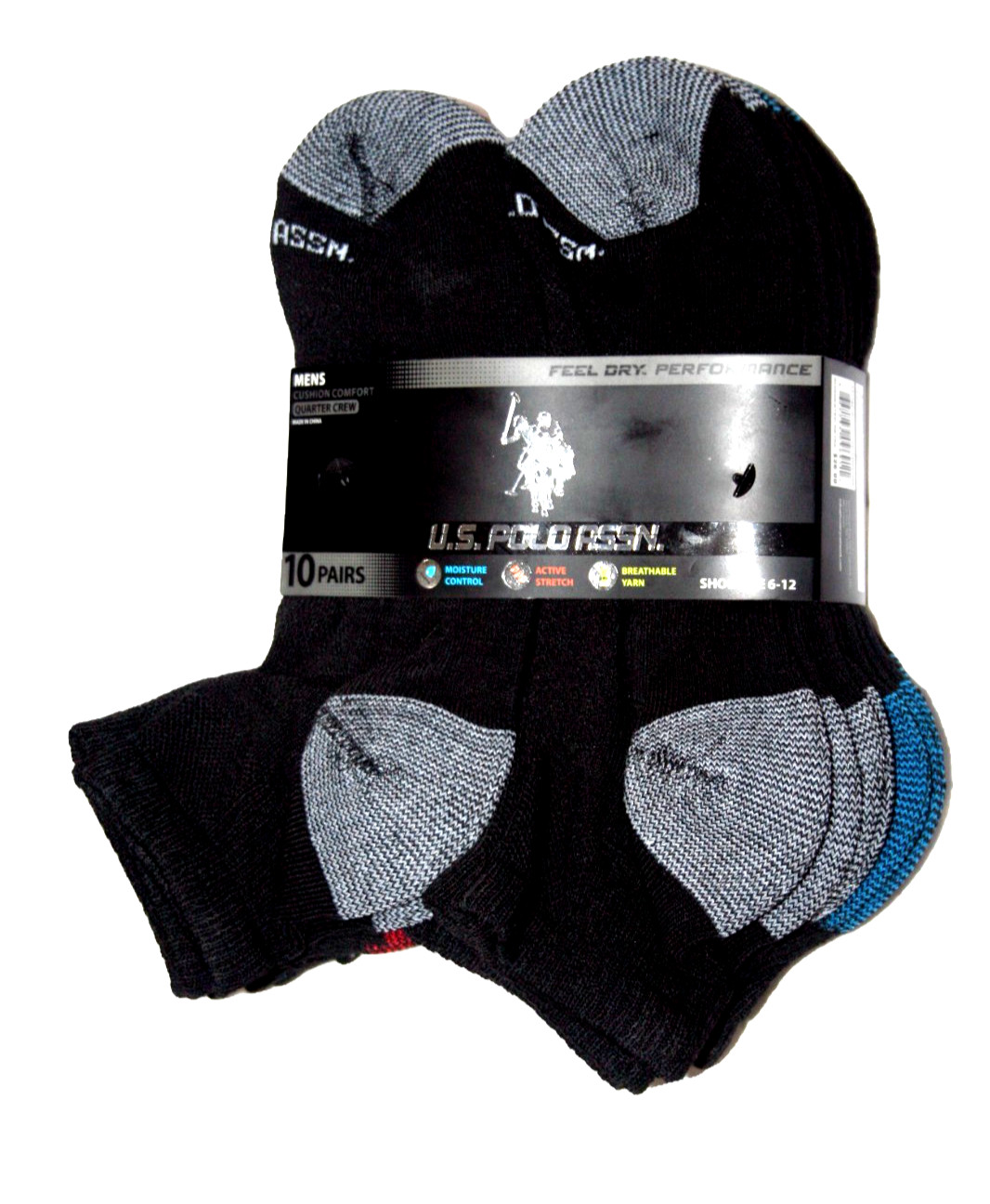 Men’s Quarter Crew Socks U.S. Polo Assn. 10 Pairs Size 6-12