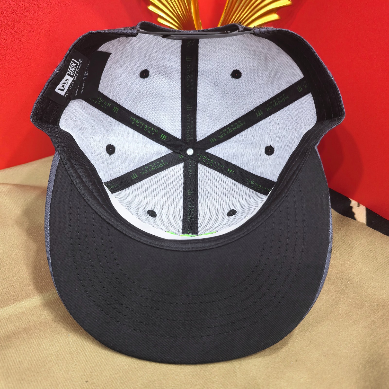 Monster Energy Black All-Over Logo Print Flat-Brim Cap Adjustable