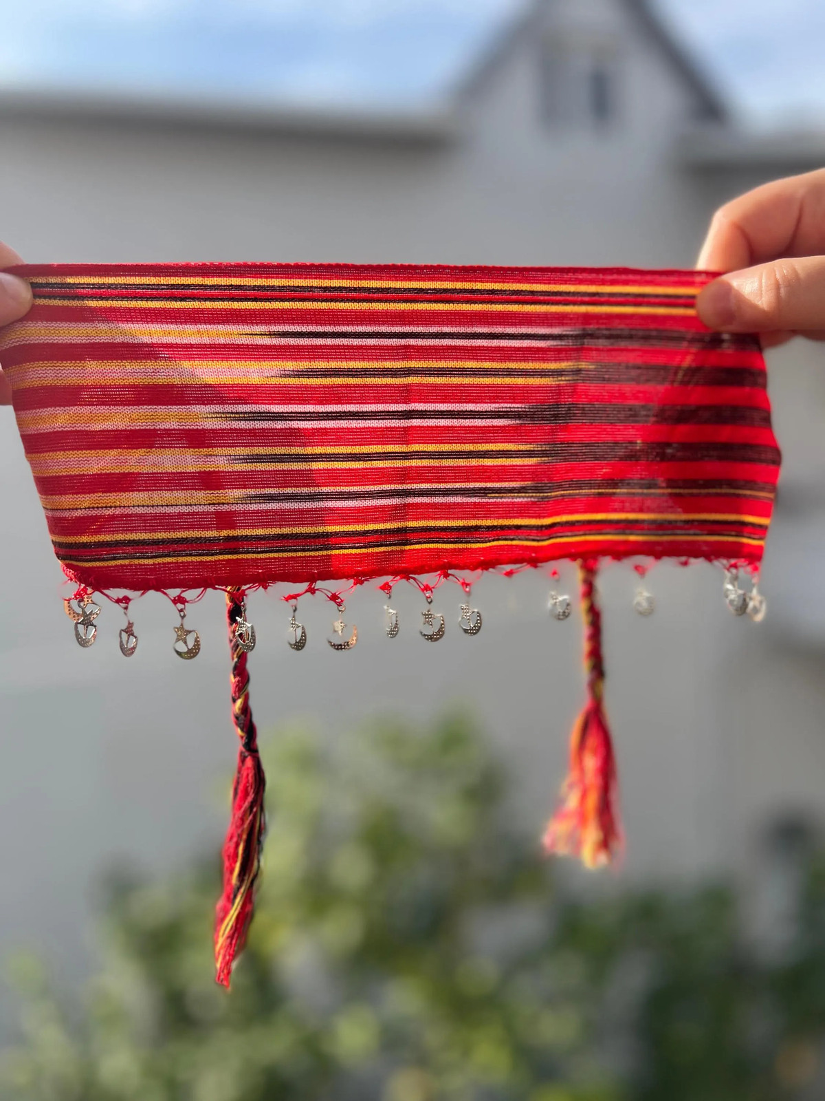 Turkish Keşan Cotton Bandana with Crescent Star Boho Hairband Handmade Unique
