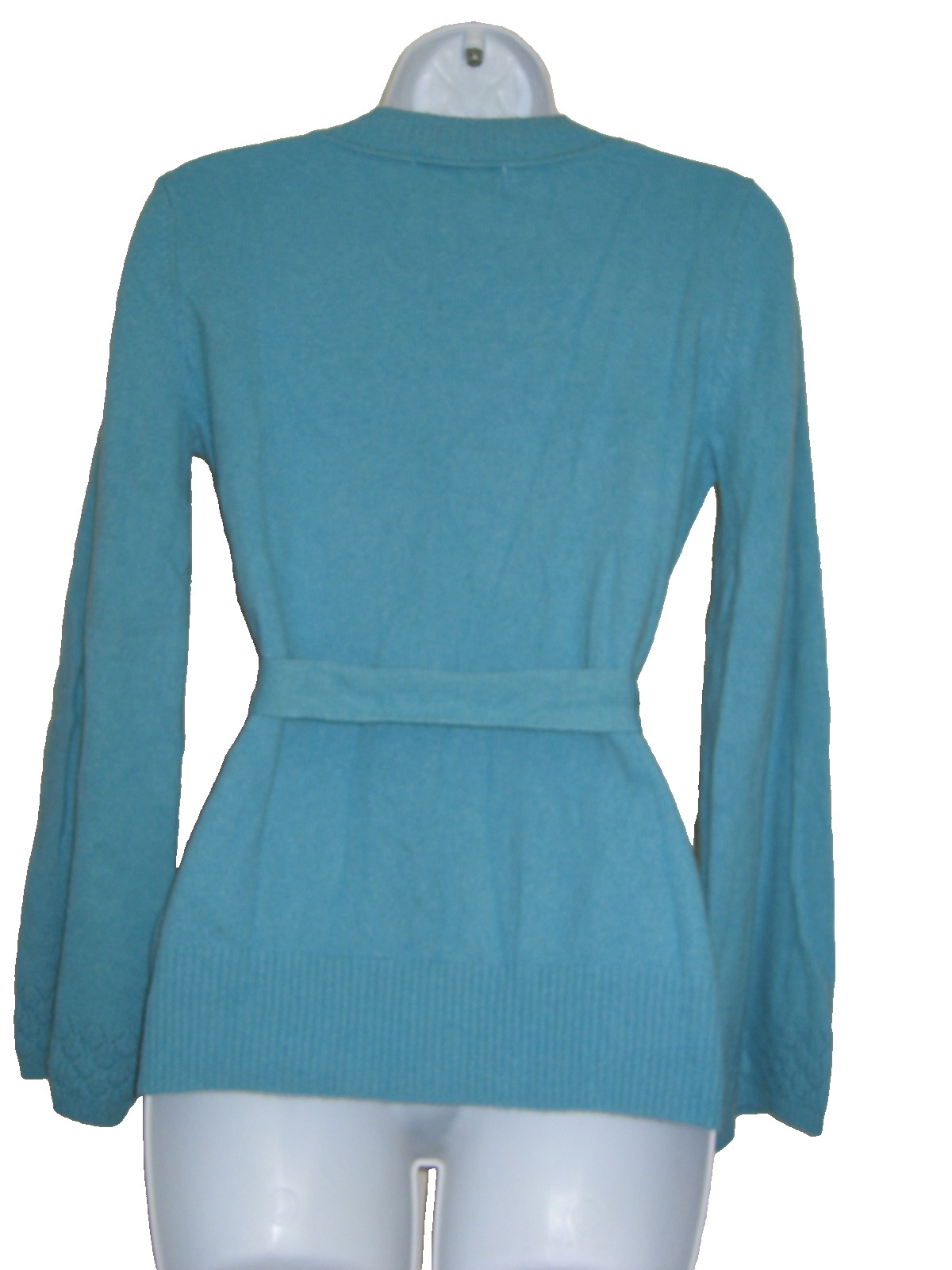SOFT SURROUONDINGS 100% CASHMERE TURQUOISE LONG SLEEVE TIE AT THE WAIST SWEATER