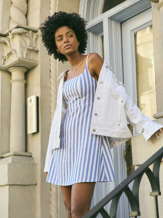 NWT Old Navy Fit and Flare Linen Blend Striped Mini Dress Many sizes