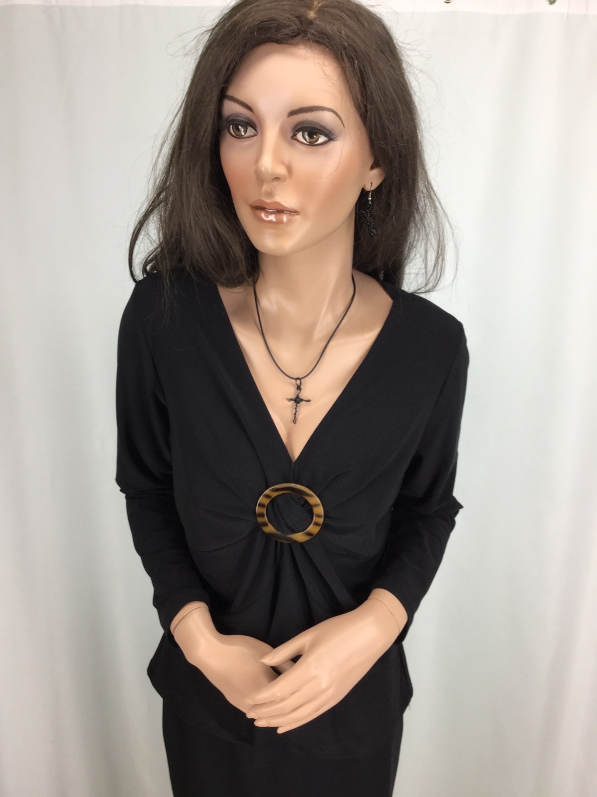 Black Long Sleeve Polyester & Spandex Stretch Top Womens Size L 160409RGS/WBS