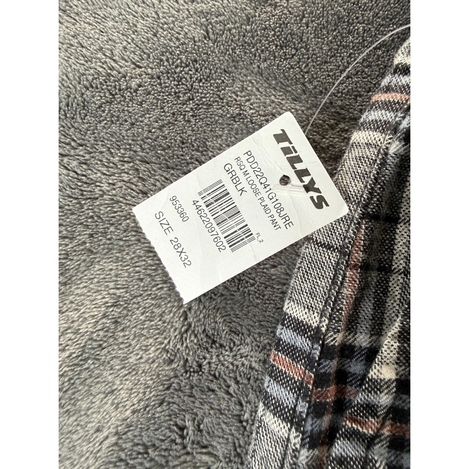 NWT RSQ Loose Plaid Pants Grey Black Checkered Straight Leg W28xL32 New