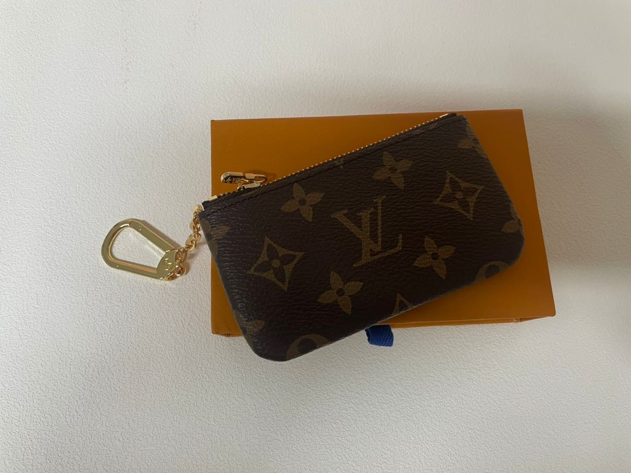 Authentic Louis Vuitton Monogram Key Pouch Pochette Cles Coin Purse W/Box & Bag