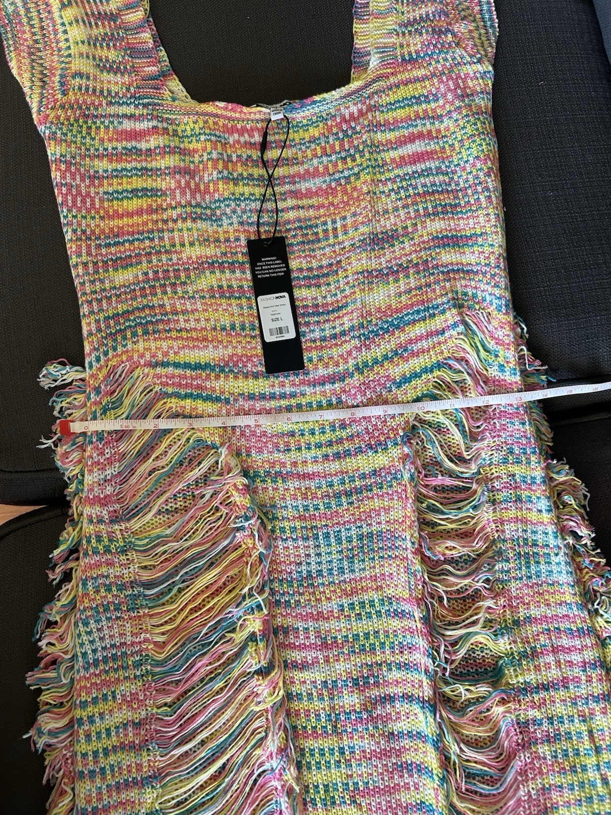 Fashion Nova Multicolor Nessa Knit Acrylic Fringe Maxi Square Neck L SD272