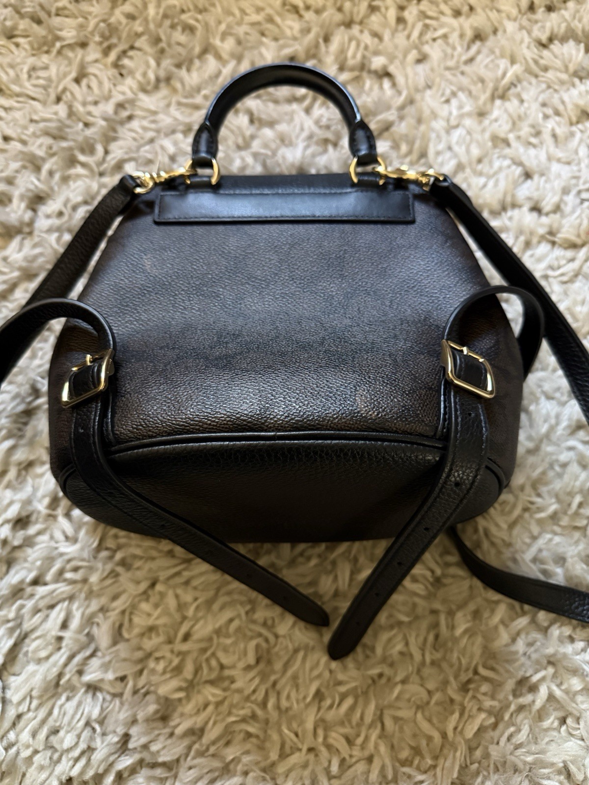 Coach Signature Brown Black Small Backpack Turn Lock Drawstring Gold Hardware