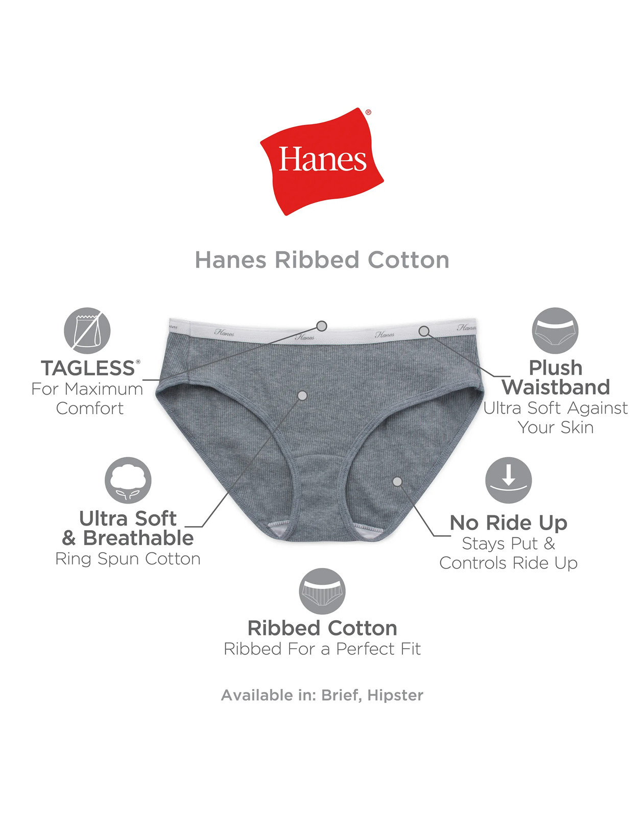 Hanes 6-Pack Hipsters Women Ribbed Cotton Panties Cool Comfort Underwear Assort
